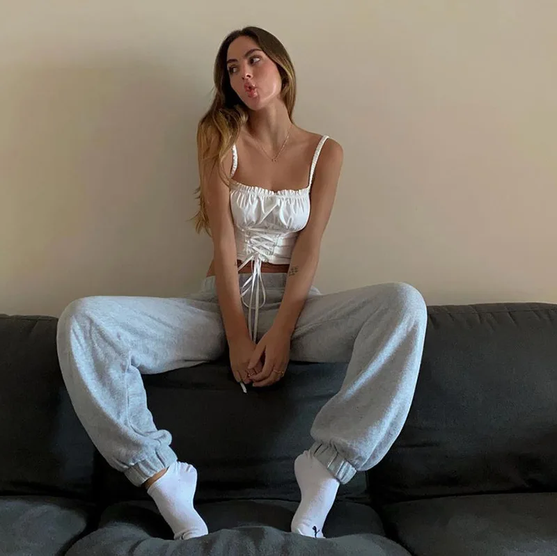 

Women Sexy Square Collar Ruffles Drawstring Sleeveless Backless Spaghetti Strap Crop Top Camisole Harajuku Chic Y2K E-girl Tank