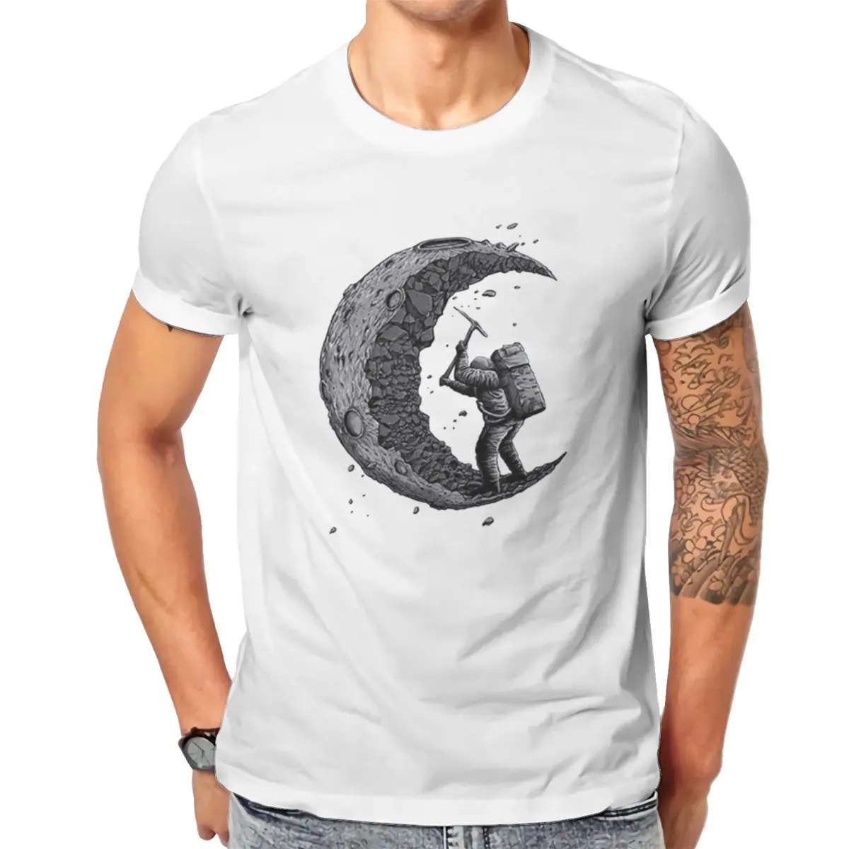 

printed cotton Men's T-Shirts summer Digging the moon Funny wholesale 100% Cotton Unisex male graphic High Quality203191
