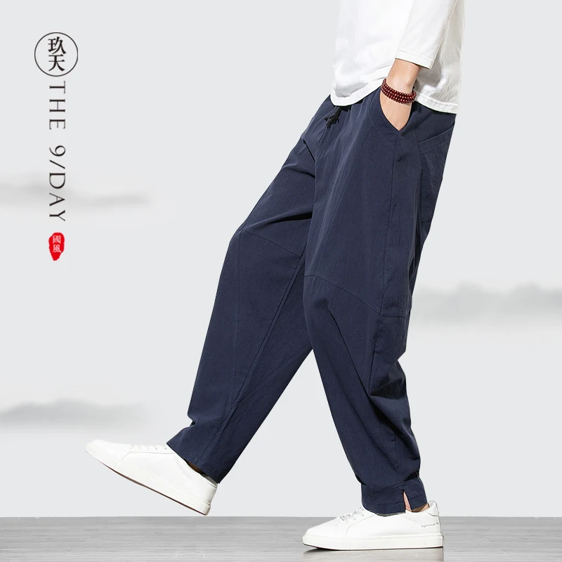 

★Chinese wind straight men's trousers slacks linen cotton and linen slacks bigger sizes fatty haroun pants thin
