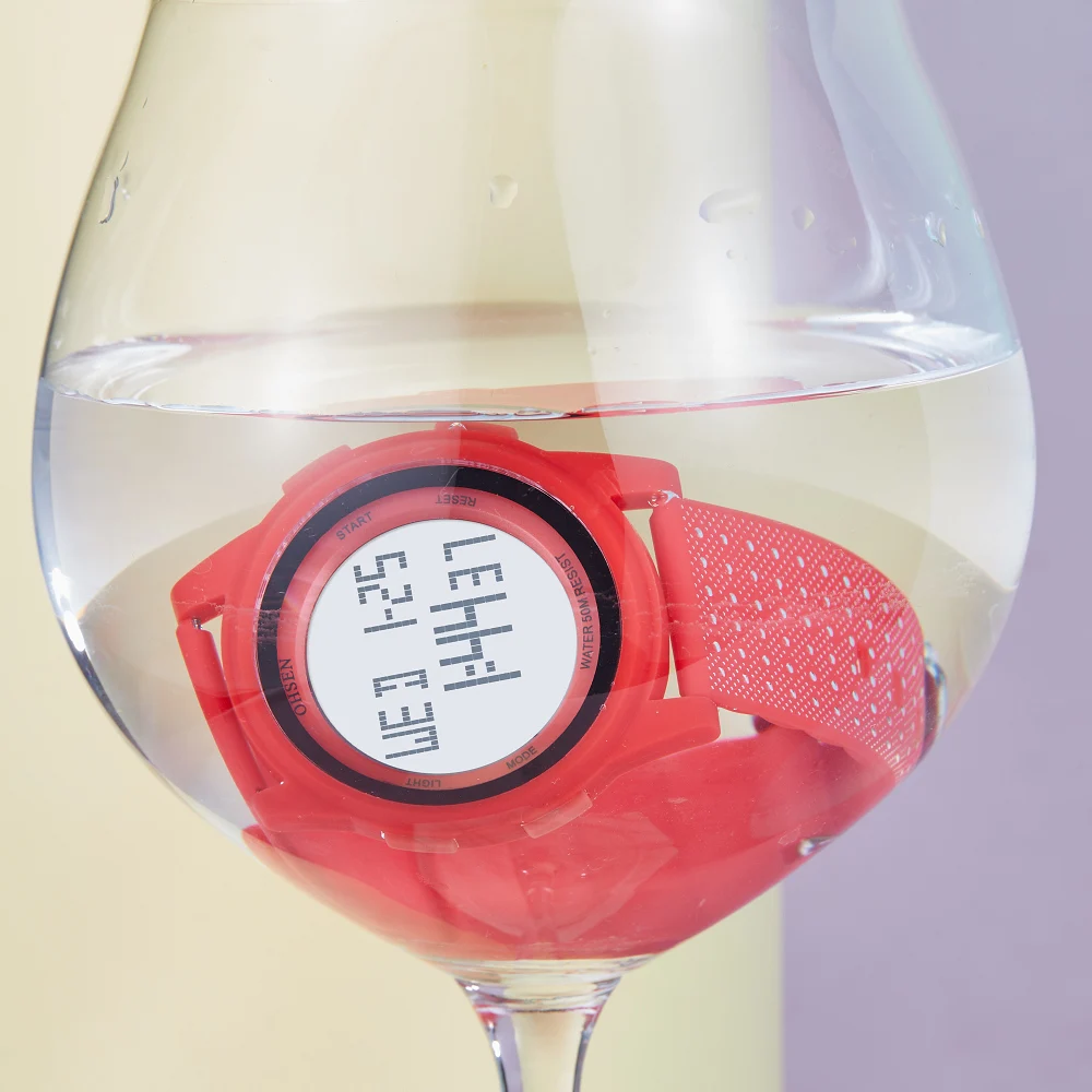 OHSEN цифровые женские часы милые розовые светодиодные наручные силиконовый