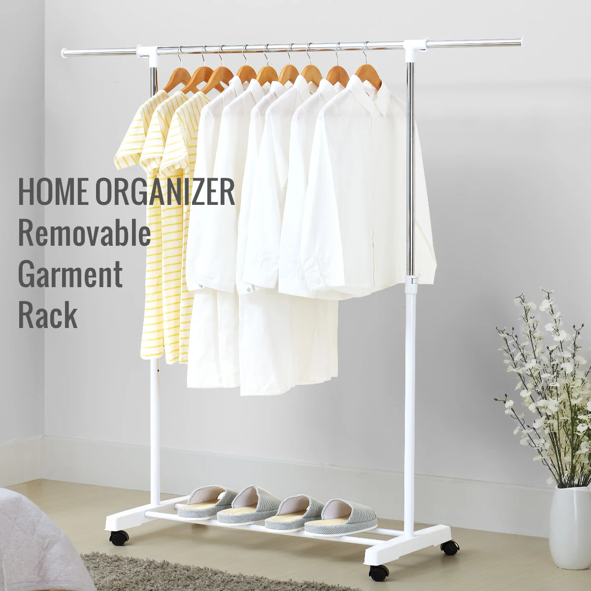 

Multi-function Coat Rack Removable Bedroom Hanging Clothes Rack With Wheels Floor Standing Clothes Hanger With Shoe Rack