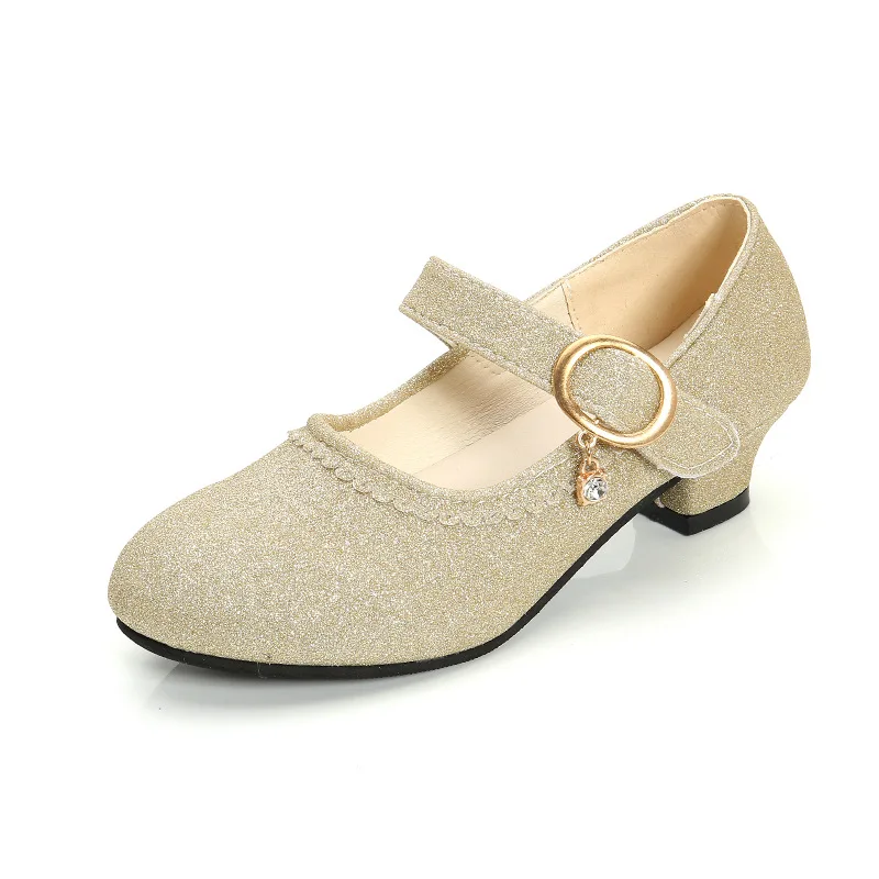 Kids Shoes Girls Mary Jane Princess High Heels Sequin pu Leather Mocassin School Performance Dress Children Wedding |
