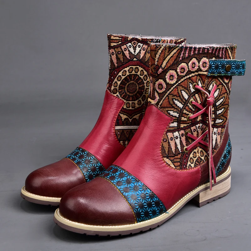 

2019 Autumn New Handmade Shoes Woman Ankle Boots Female Bohemian Style Comfort Fringed Leather Thick Heels Female Short Boots