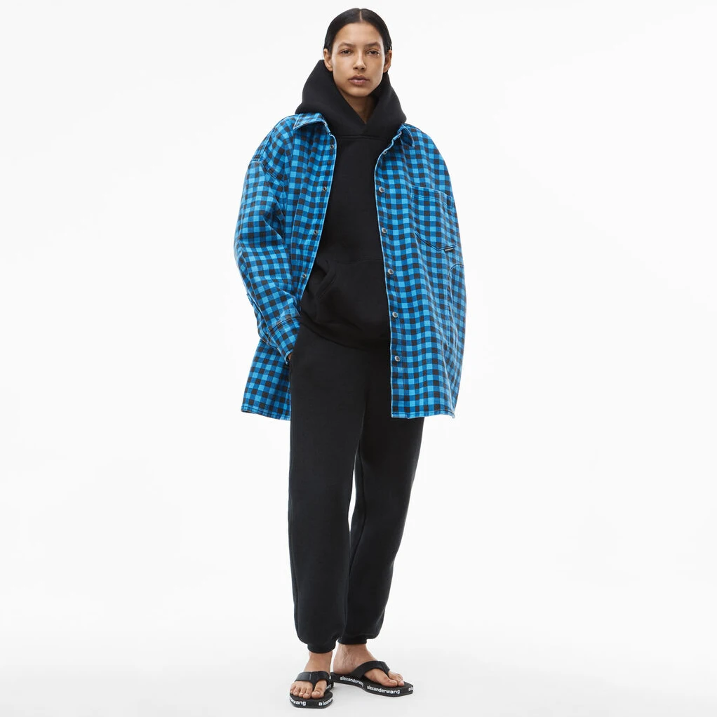 

2021NEW early autumn men and women loose and fashionable wild big pocket design letter button plaid long-sleeved shirt jacket
