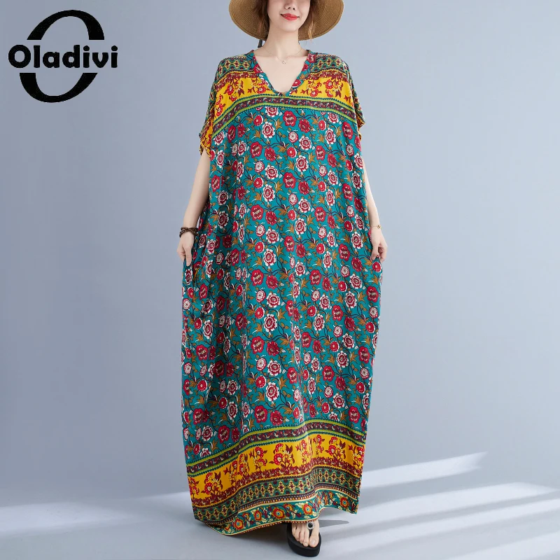 

Oladivi Oversize Women Clothes Bohemian Long Dress 2021 Summer Holiday Beach Wear Floor Length Maxi Boho Dresses Robe Femme 5130