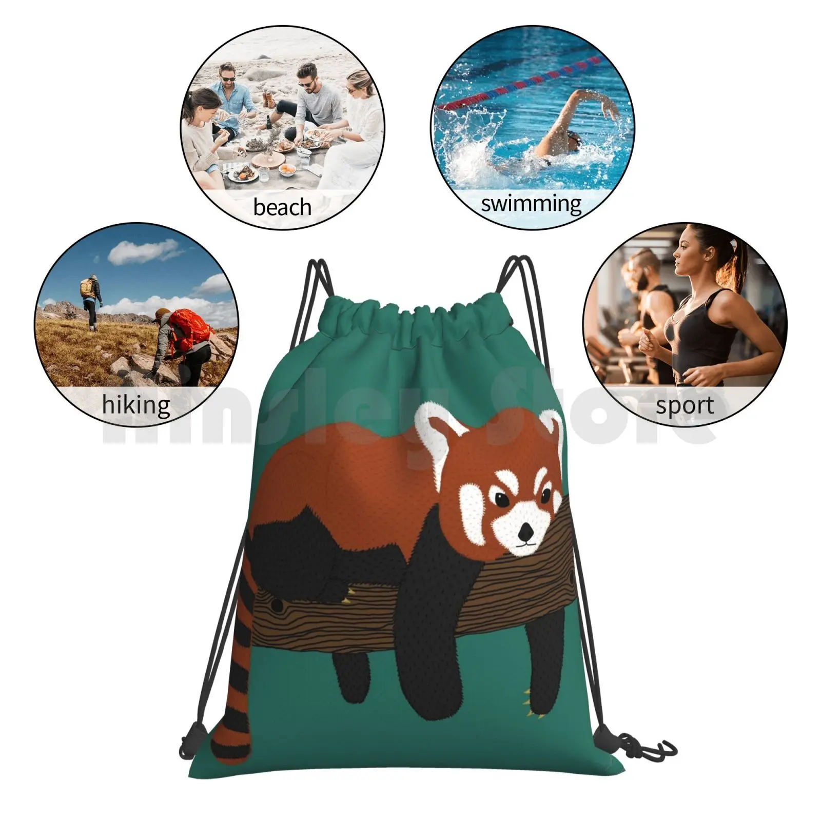 

Red Panda In Tree Backpack Drawstring Bag Riding Climbing Gym Bag Red Panda Red Panda Tree Branch Turquoise Nature Treetop