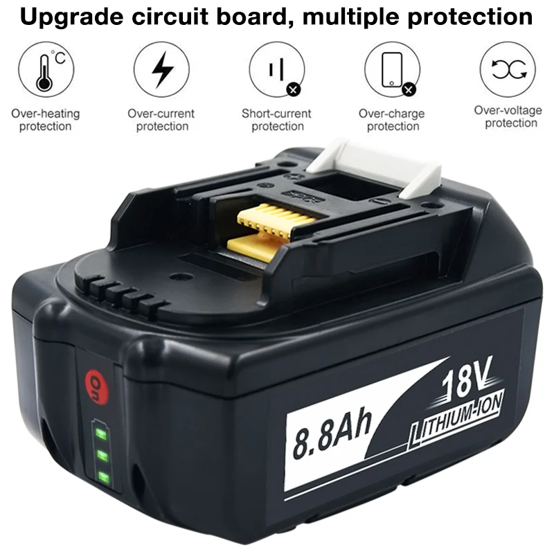 

18V 8.8Ah Li-ion Power Tool Rechargeable Battery for Makita BL1830 BL1840 BL1850 BL1860 BL1860B Intelligent Technology Monitors