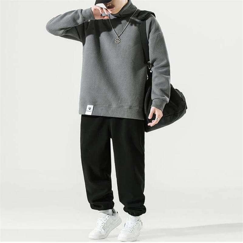

New Arrival Warm Suit Men Two Piece Sets Comfort Fleece Top and Elastic Waist Trousers Loose Clothes Big Size Sportwear Outdoor