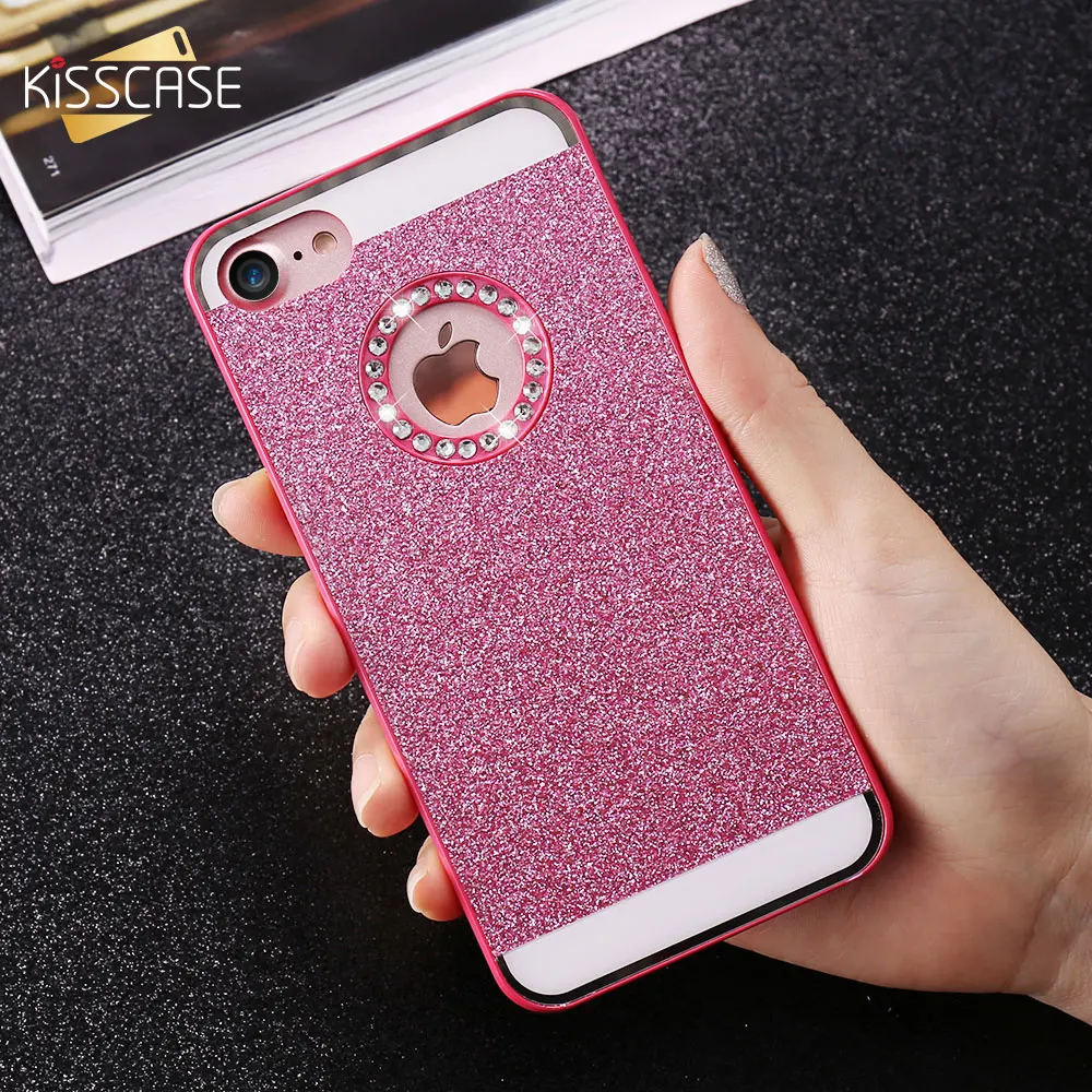 KISSCASE Bling Glitter Phone Cases For iPhone 7 Plus 8 6 6S Shiny Matte 5 5S SE Plain Hard Back Cover Capa |