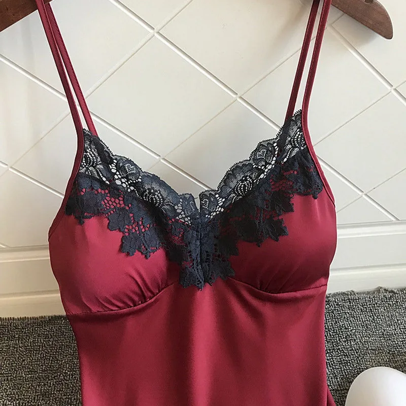 Женские ночные рубашки атласное кружевное сексуальное нижнее белье летнее