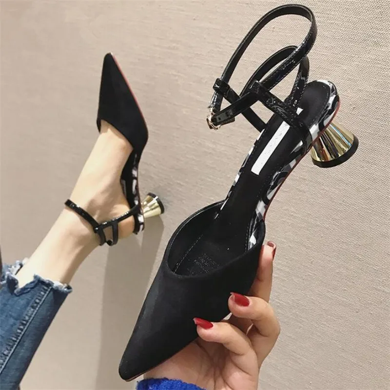 

2019 Spring Women Pumps Sexy High Heels Shoes ladies Pointed Toe Party Wedding Pump Black Woman shoes High 5.5 cm A197