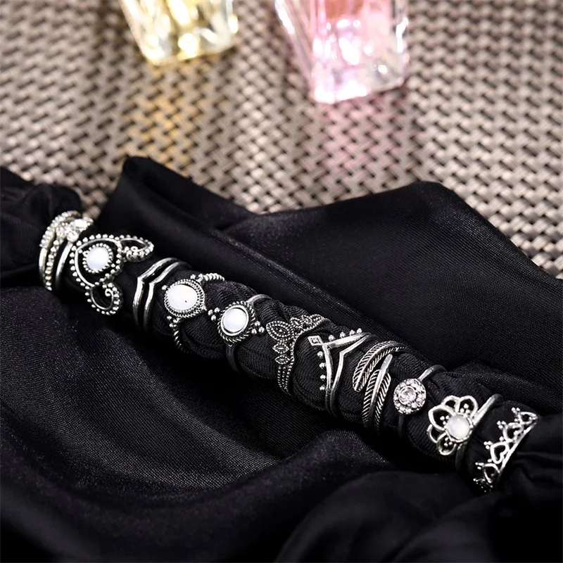 Умка 12 шт./компл. винтажные кольца с натуральным опалом серебряный цвет набор для