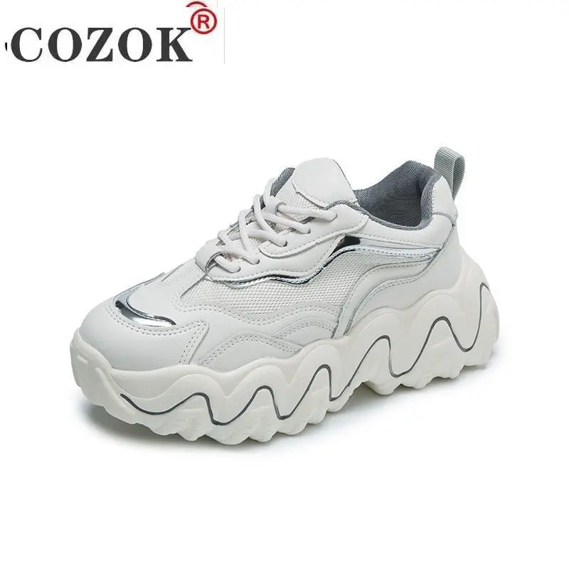 

Luxury Leather Shoes 2021 Women's Fashion Summer New Style Dad Sneakers Casual Comfortable Thick-soled Vulcanized Shoes Women