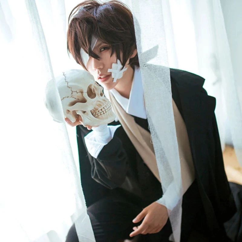 Dazai Osamu Cosplay Bungou Stray Dogs Costume Port Mafia Anime Chuya Nakahara Men Full set of wig and shoes prop |