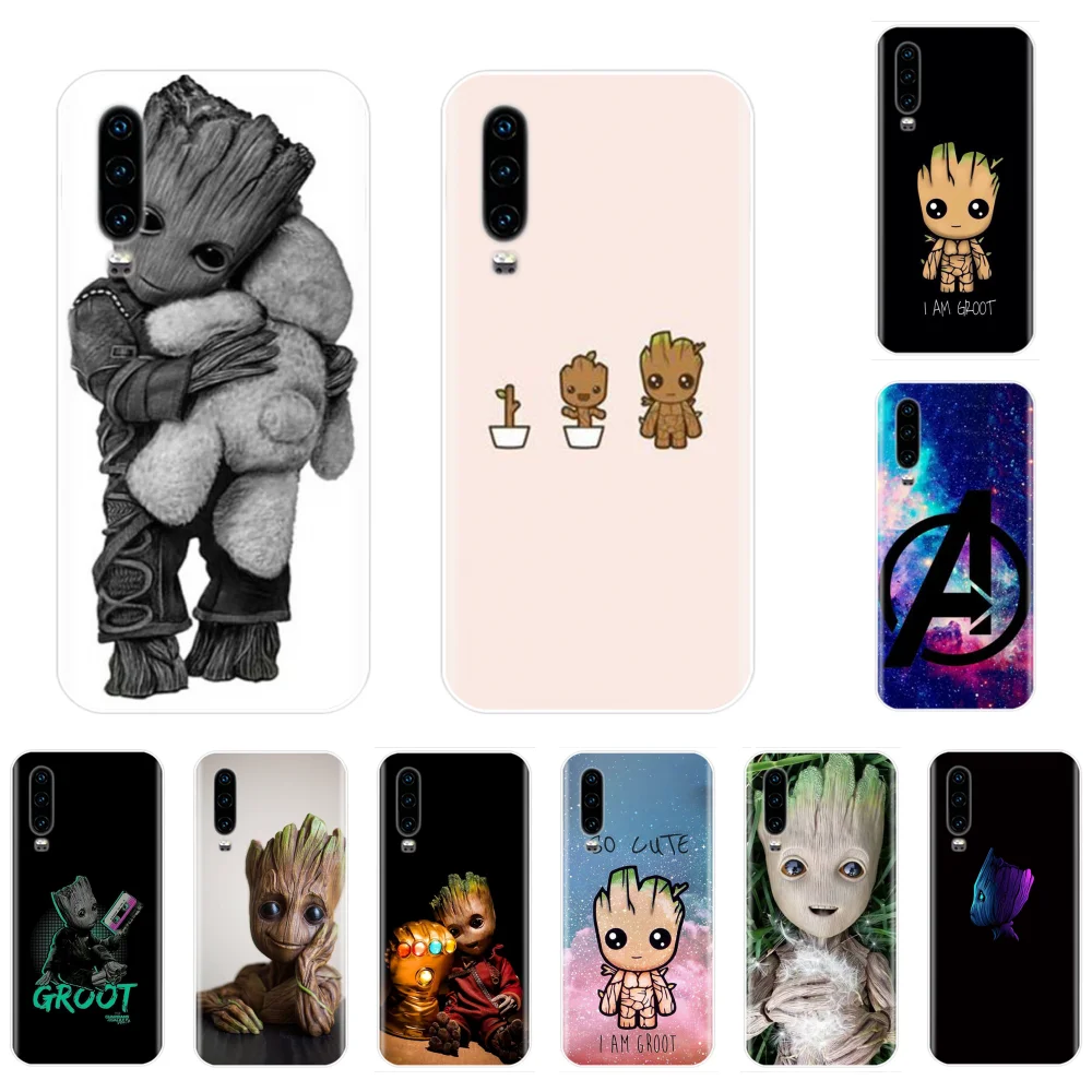 Groot милые Чехлы Marvel черный мягкий чехол для телефона Huawei P9 P10 P20 P30 Pro Mate 10 20 Lite Y5 Y6 Y7