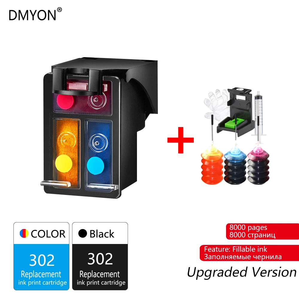 DMYON 302XL картуш Encre для hp 302 для hp Deskjet 1110 2130 1112 3630 3632 3830 Officejet 4650 4652 принтера чернильный картридж для hp 302