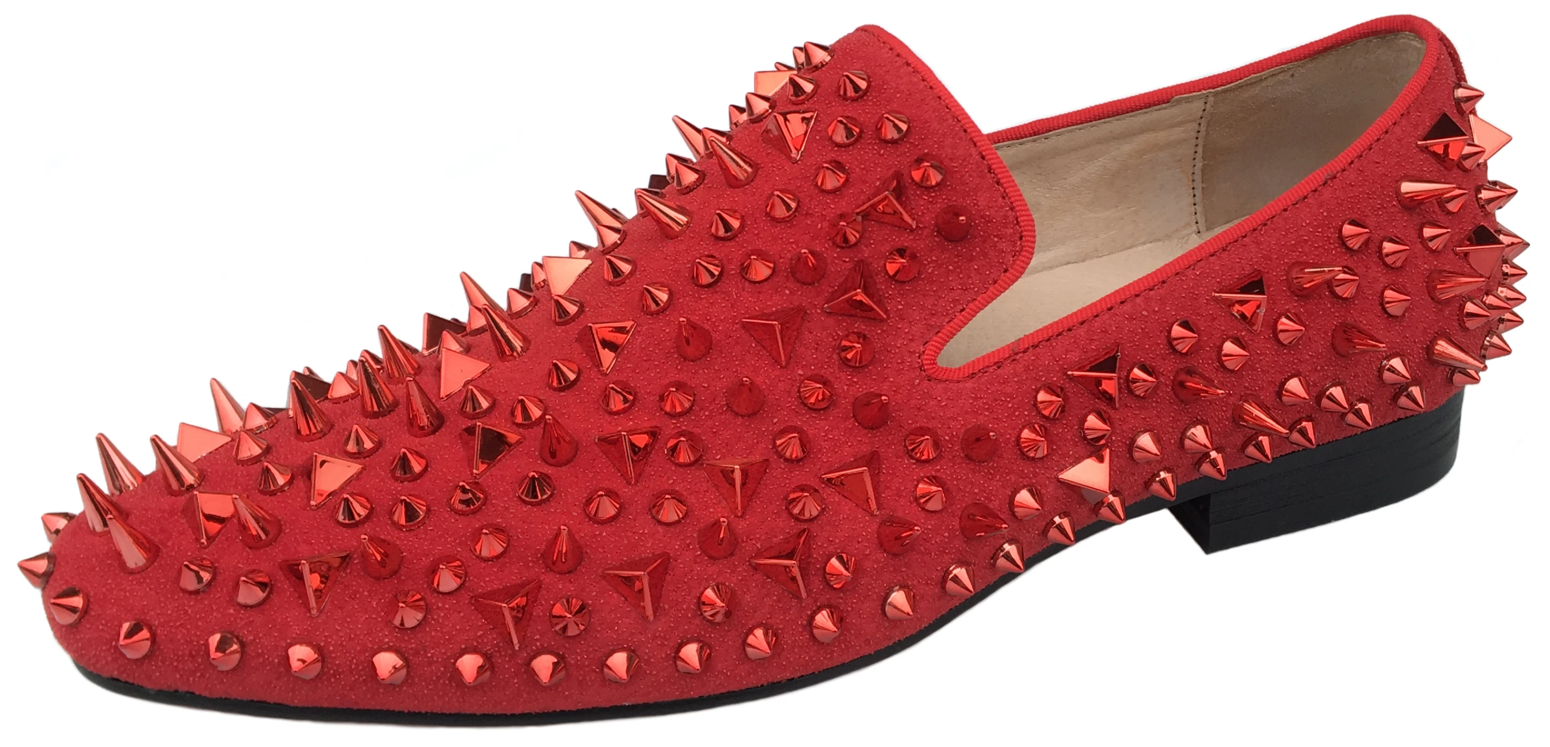 Лоферы мужские кожаные с черными шипами и красной подошвой Размер 7-14 | Обувь