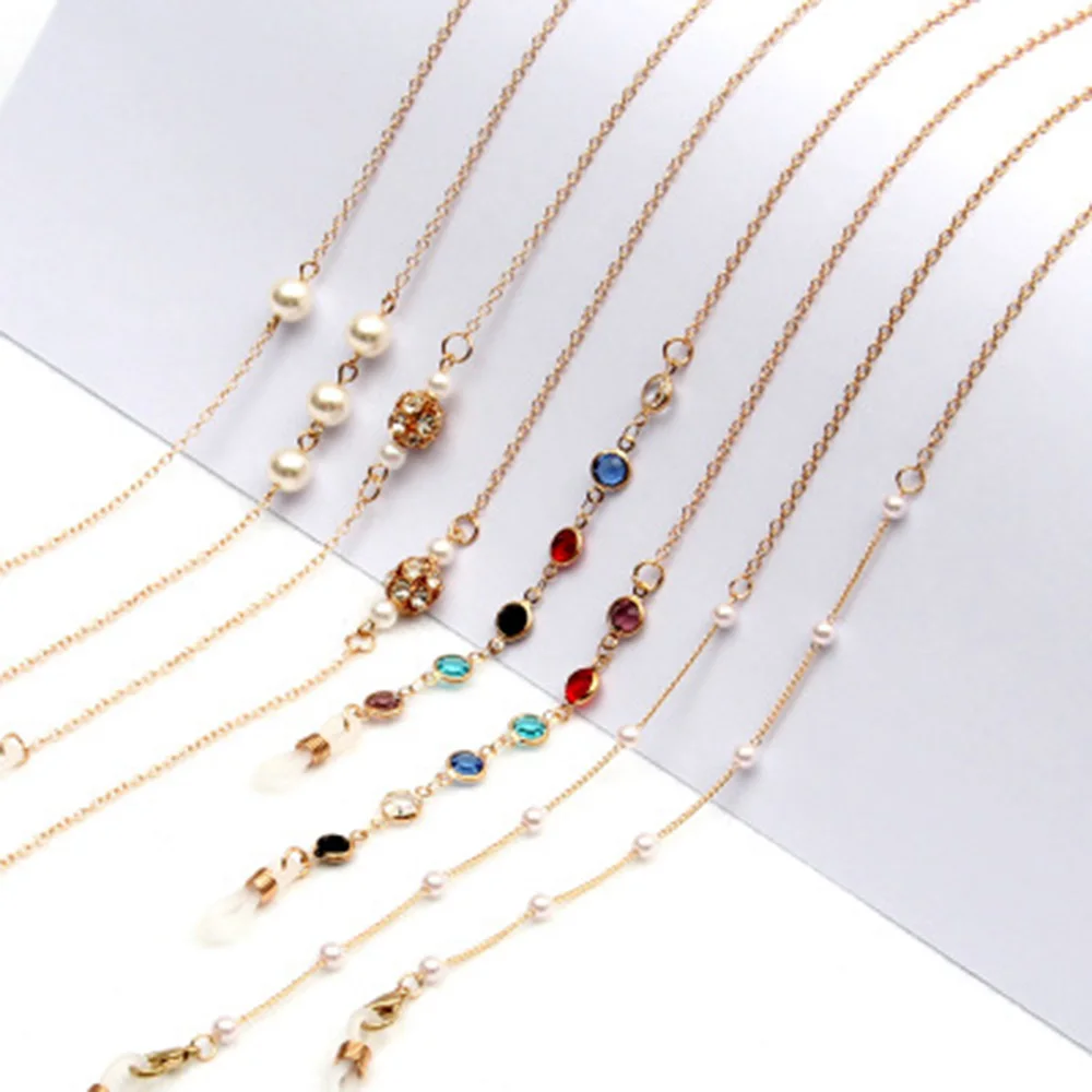 

1pcs 70cm Sunglasses Masking Chains For Women Men Multiple Acrylic Pearl Metal Eyeglasses Chains Anti-lost Mask Cord Accessories