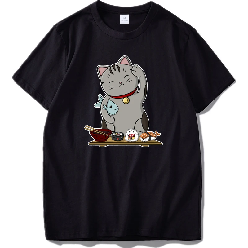 

Japanese style cat t shirt Japanese fish Sushi high quality 100% cotton high quality graphic gift t shirt