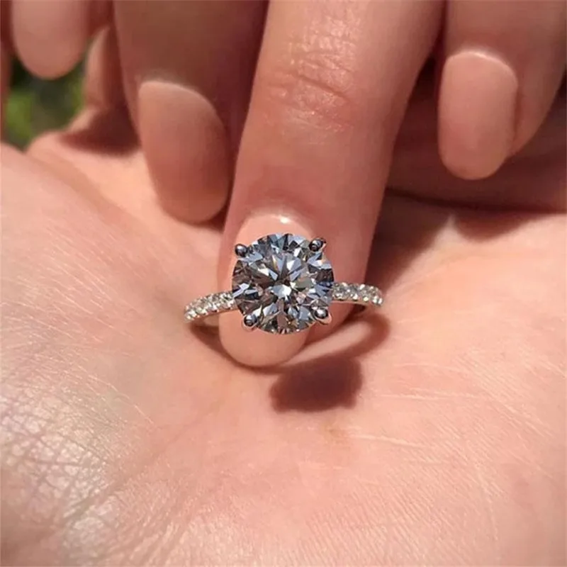 

925 Sterling Silver Women Engagement Round Cut Rings Simulated Diamond Wedding Silver Bridal Ring Jewelry Lover Party Jewelry