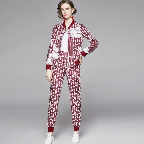 

Fashion Cardigan Jacket Positioning Printing Suit Female 2020 Autumn and Winter New Temperament Youthful-Looking Two-Piece Set