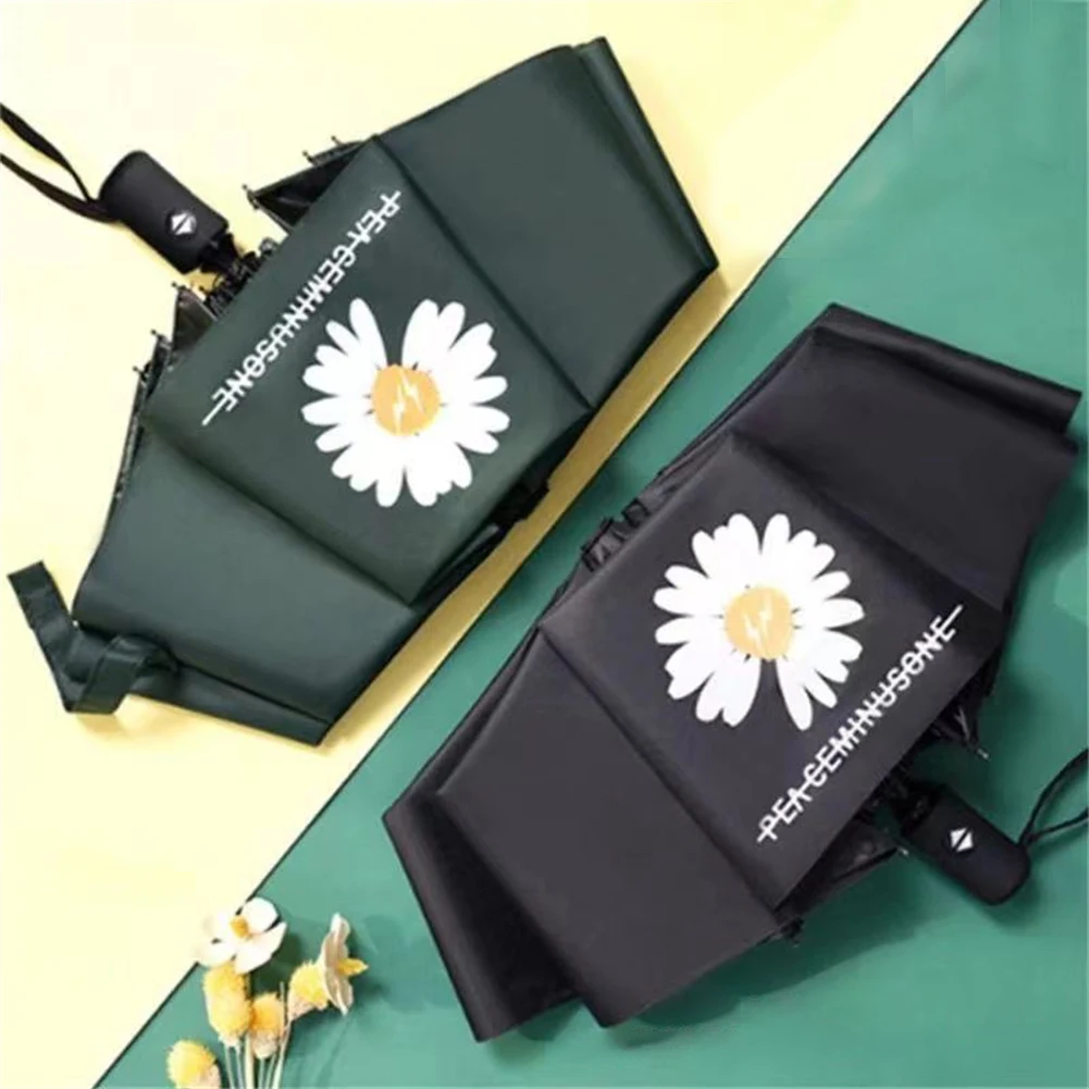 

Простой и модный маленький автоматический зонт с маргариткой, восьмикосточковый Зонт с подставкой, прочный зонт двойного назначения с свет...