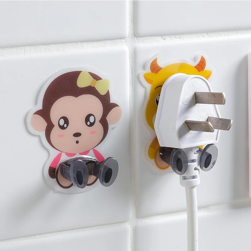 

2pcs Wall Mounted Plug Socket Holder Adhesive Hooks Phone Key Holder Hanger Cartoon Wall Hangers Kids Bedroom Home Organizer