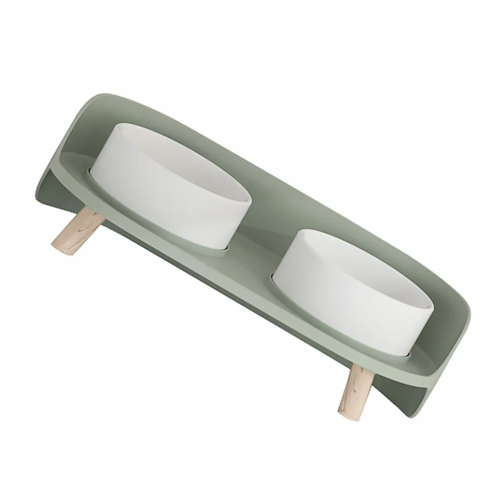 

1PC Anti-dirty Chin Table Cat Bowl High Feet Ceramic Pet Double Bowl(Mint Green)