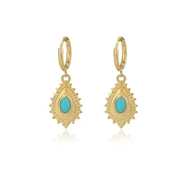natural turquoise dangle earrings stainless steel geometry oval drop earrings for women boho ear cuffs fashion jewelry accessory