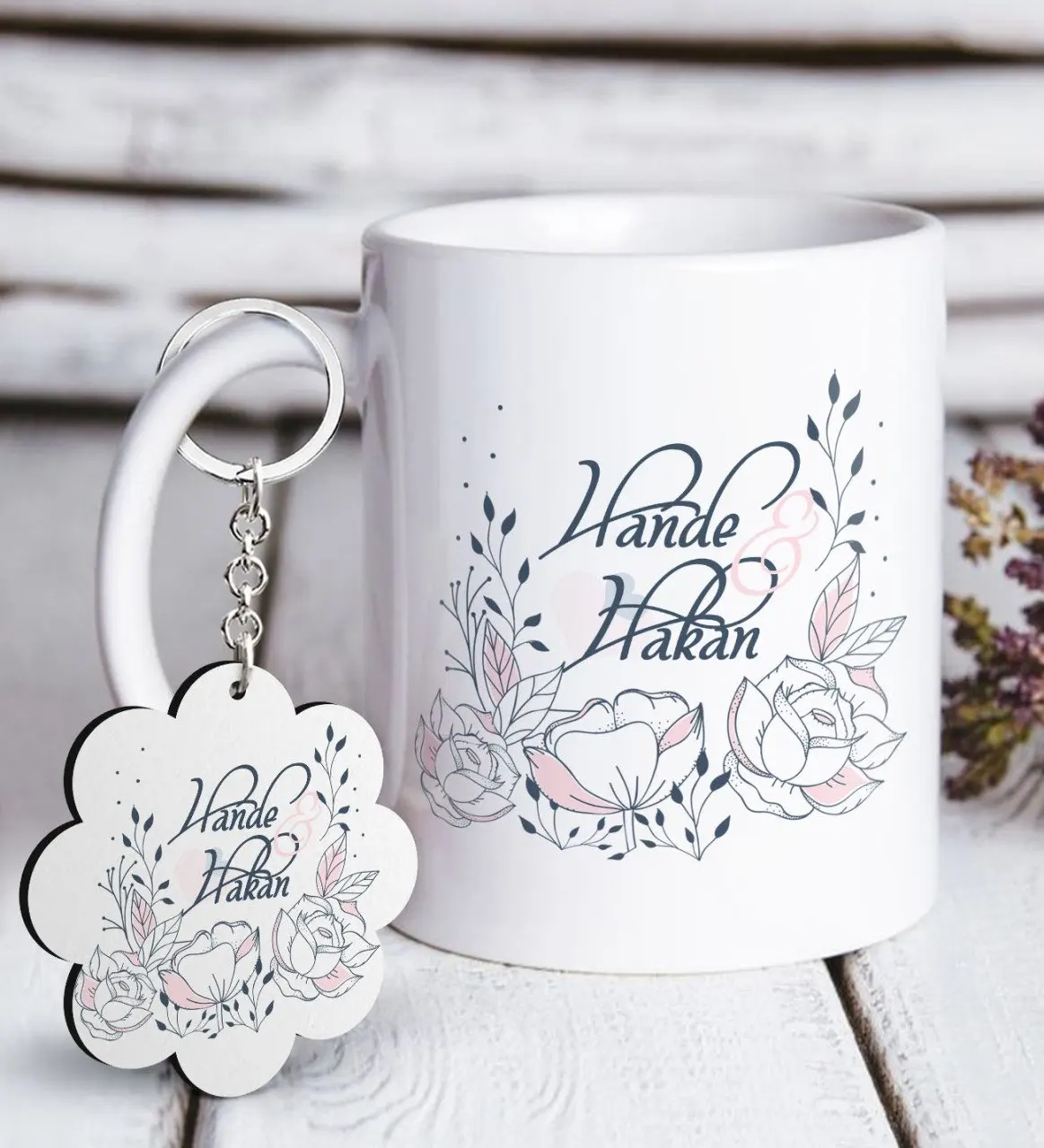 

Персонализированные ко Дню Святого Валентина Белая кружка и цепочка для ключей Подарочный Seti-125