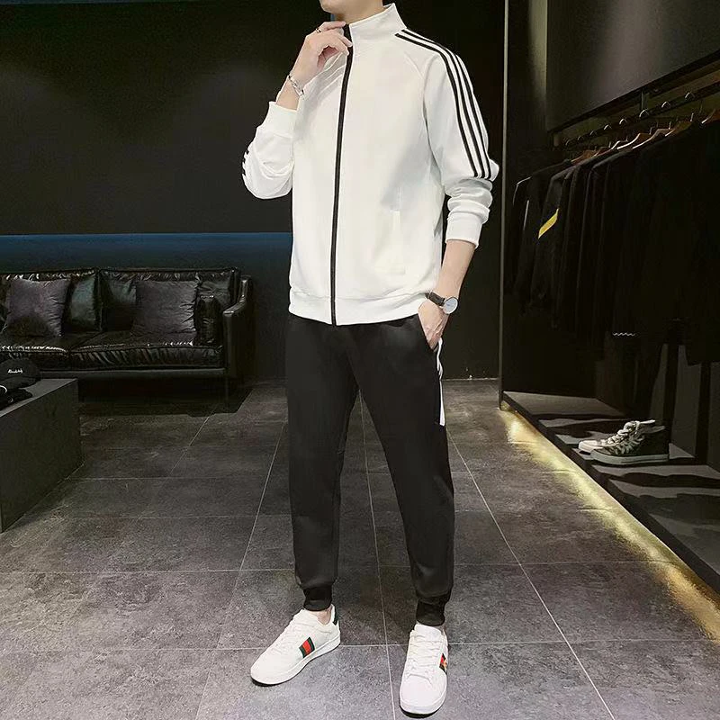 

New casual sports suit men's long-sleeved sweater jacket feet pants autumn and winter running cardigan stand-up collar suit