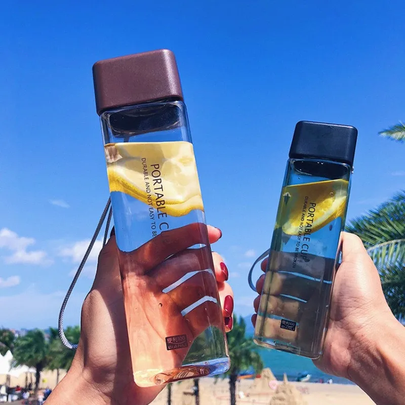 Новая Квадратная бутылка для воды пластиковая Спортивная скраб Герметичная