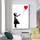 Девушка с красным воздушным шаром граффити Бэнкси Художественная Картина на холсте Черно-белая Настенная картина плакат для гостиной домашний декор