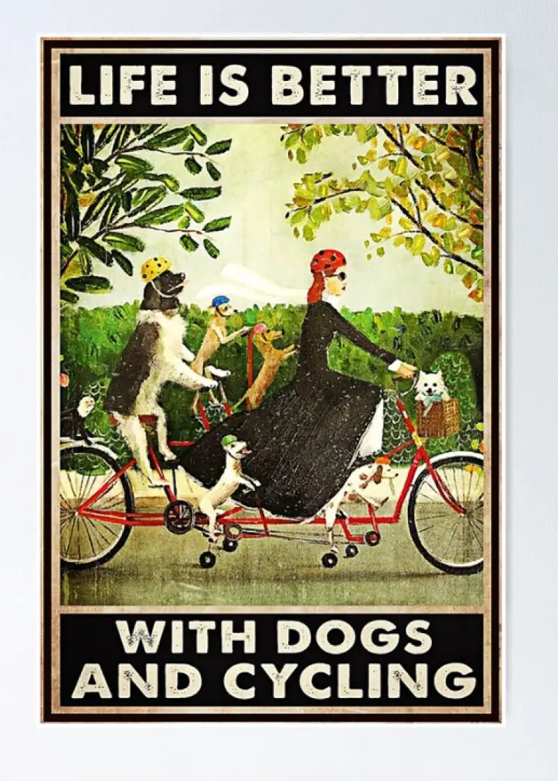 

Dog and Biker Friend Birthday Gift Man Cave Bedroom Living Room Retro Metal Tin Sign Wall Decoration Makes Life Better