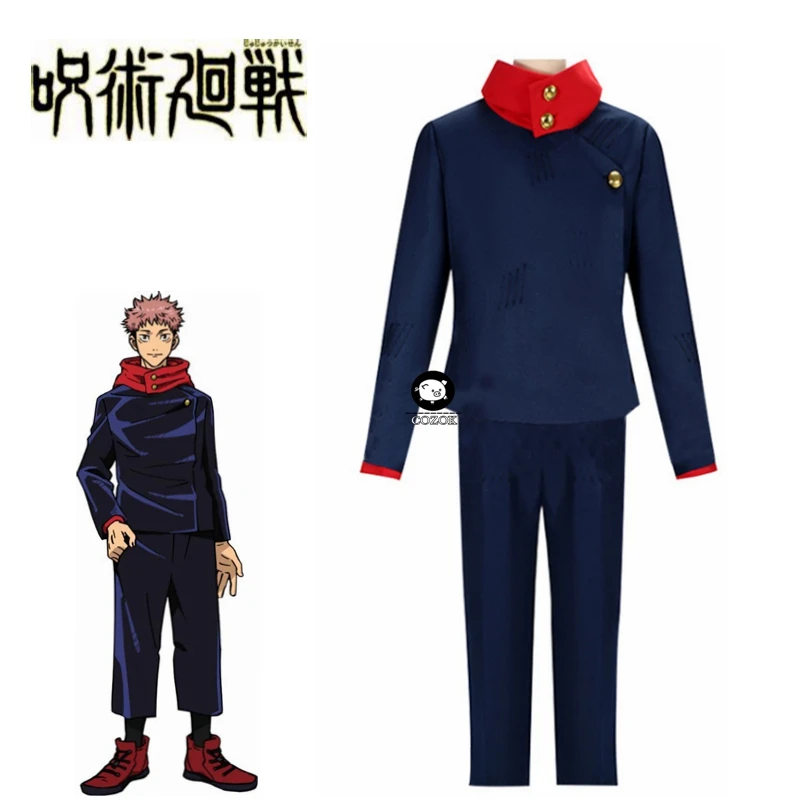 

Anime Jujutsu Kaisen Yuji Itadori Cosplay Costume Adult Men Women Outfits Navy Blue Stickup Coat Top Pants Sportwear Halloween