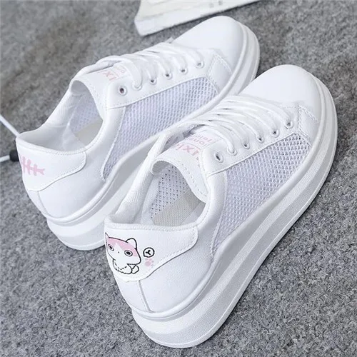 1560-2 pink Женские кроссовки; Модные дышащие сетчатые женские вулканизированные туфли; повседневная обувь на платформе со шнуровкой; женские белые теннисные туфли; feminino - Цвет: 1560-2 pink
