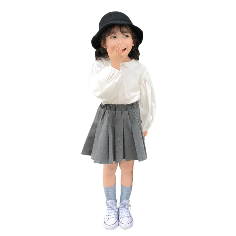 

Наряды для девочек 3 - 8 лет, белая футболка + юбка, повседневные Простые комплекты из 2 предметов, Весенняя детская одежда, 2021