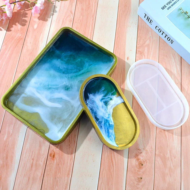 

Oval Thick Plate DIY Epoxy Silicone Mold Tray Jewelry Mirror Storage Box Mold Crystal Oval Epoxy Mold