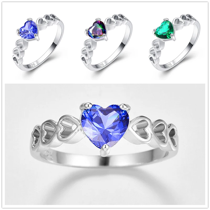 Изысканный кольцо lingmei Heart Multi & Blue White CZ серебряного цвета Размер 6 7 8 9