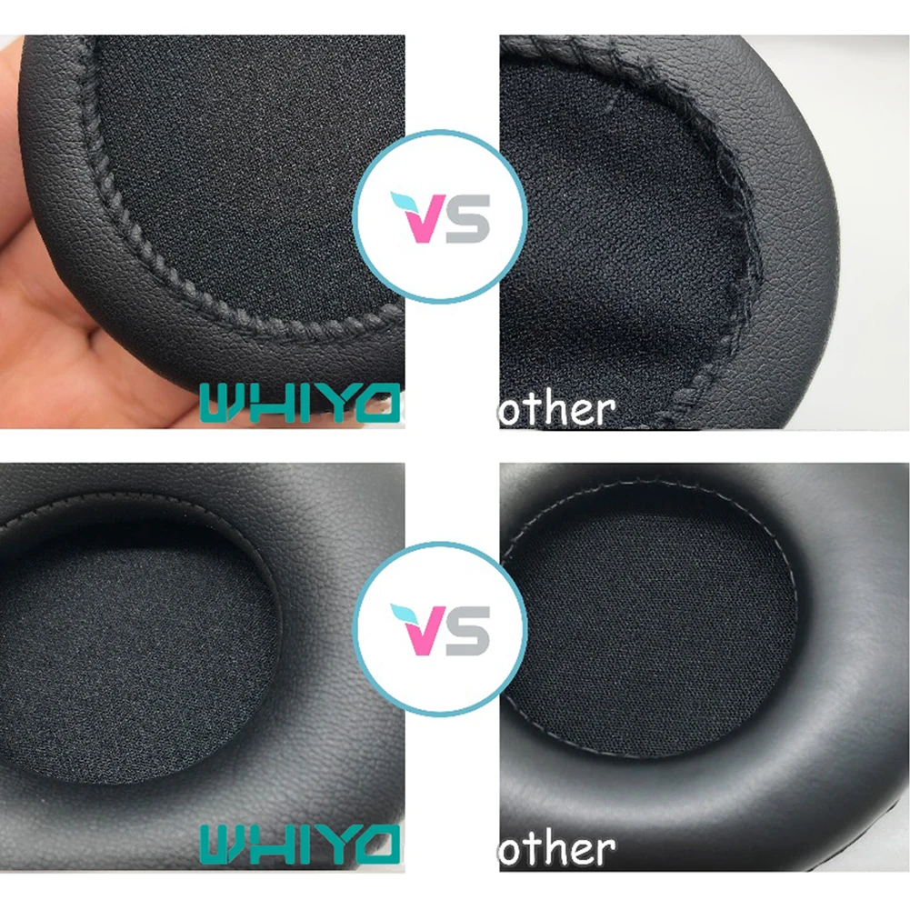 WHIYO 1 pair of Black & White Universal Pu leather Ear Pads Earpads Earmuff Cushion Replacement for All size Round Headphones enlarge