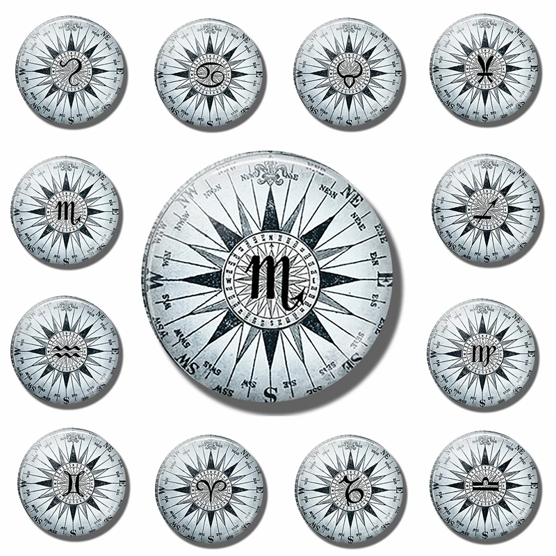 

12Constellation Fridge Magnet Retro Clock Pattern Constellation Message Board Sticker Glass Dome Refrigerator Sticker Home Decor
