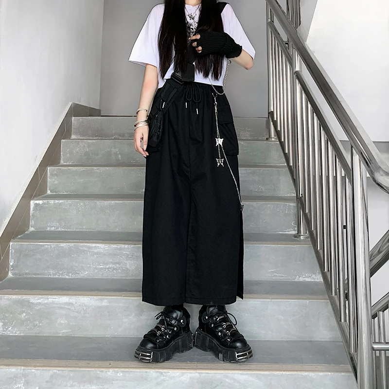 

Women's Clothing ulzzang Harajuku punk style New fashion hipster sequined sashes zipper high waist black mind calf skirts autumn