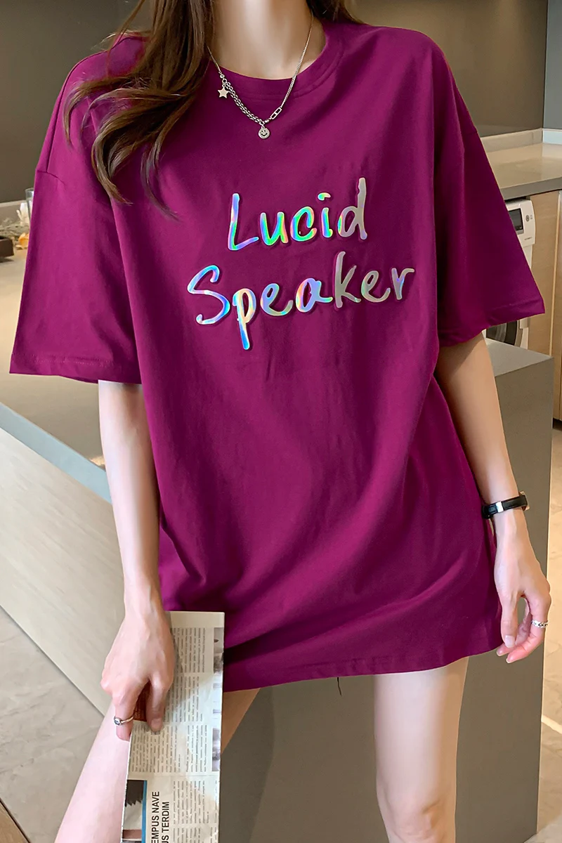 

Houthion Loose Plus Size Women's T-shirt Fashion Short Sleeve T Shirt New Casual Top Letter Printing Tshirt Summer