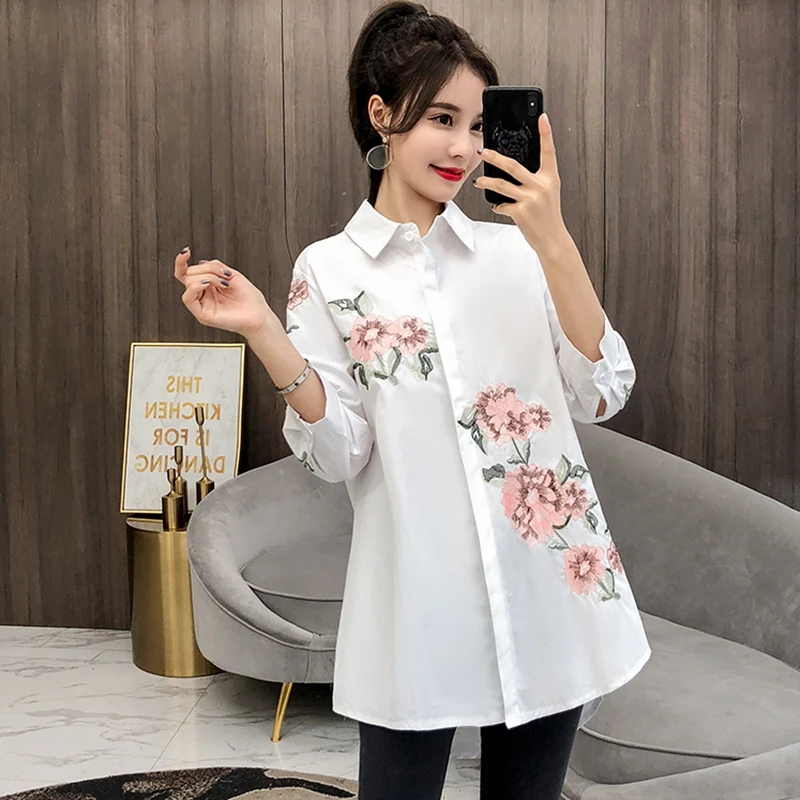 Новая весенняя женская блузка с цветочной вышивкой винтажная свободная