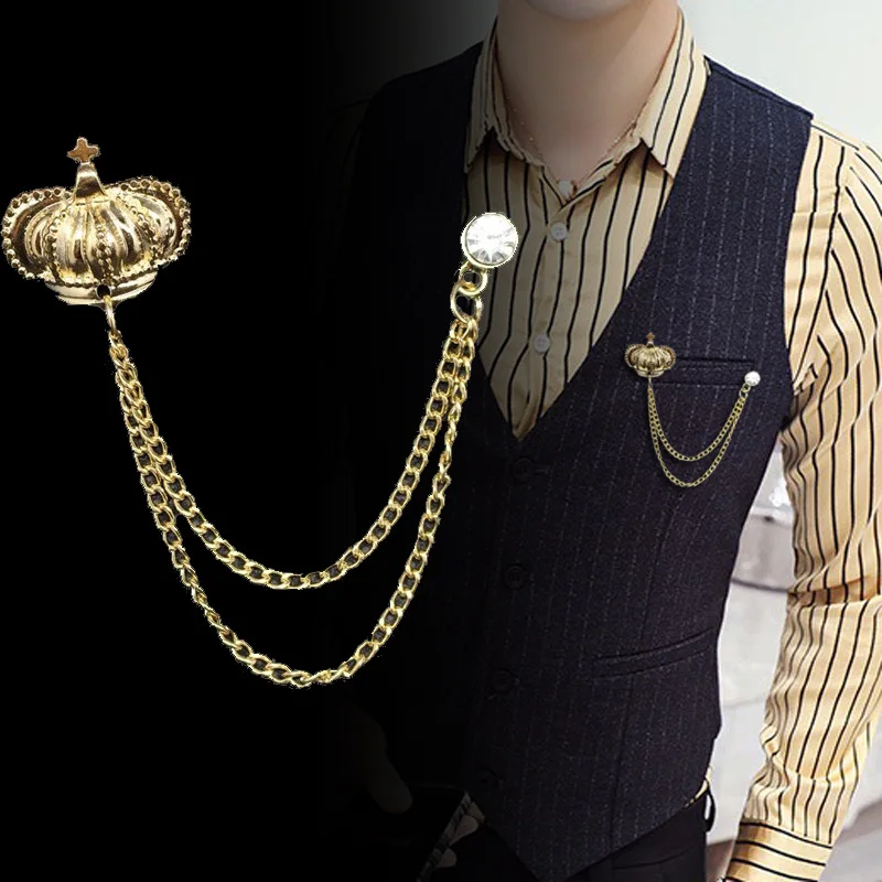 

Korean British Style Crown Bird Brooch Cross Suit Tassel Chain Lapel Pin Angle Wings Badge Retro Female Corsage Men Accessories