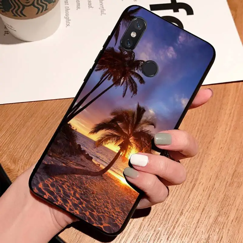

Coconut tree at dusk beach sea luxury design Phone Case shell For Xiaomi Redmi note 7 8 9 t k30 max3 9 s 10 pro lite