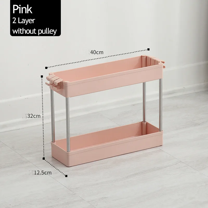 Pink-2 Layer 2/3/4 Слои Gap стеллаж для хранения Кухня тонкий слайд башня подвижные собрать Пластик Ванная комната полка колеса Экономия пространства Организатор - Цвет: Pink-2 Layer