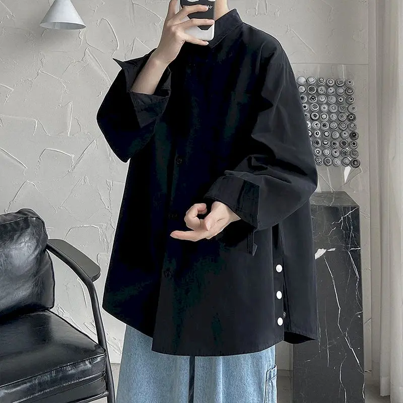 

Men's Shirts Buttons Slits Design White Shirts Men Clothes Long-sleeved Spring Autumn Harajuku Super Chic Streetwear Shirt Top