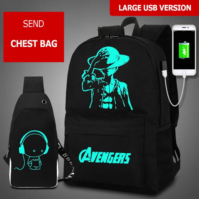 lufei.Chestbag-L 3 шт./компл. аниме светящиеся школьные сумки для подростков мальчиков рюкзак детский usb зарядка школьный рюкзак для девочек школьный рюкзак - Цвет: lufei.Chestbag-L