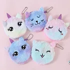 1 шт., миниатюрный Кошелек для монет с мультяшным котом для женщин и девочек, кошелек из плюша с мультяшным рисунком, кошелек на молнии, карман для монет, держатель для кредитных карт, сумка для хранения, новинка